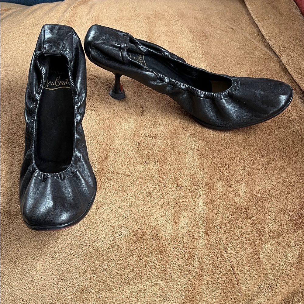 Christian Louboutin Black Leather Kitten Heels